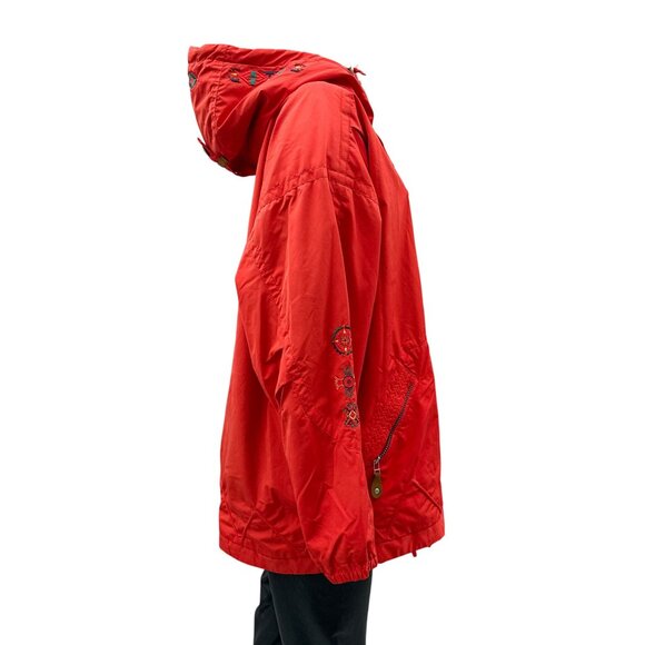 Vintage Obermeyer Red Hooded Ski Winter Jacket Embroidered Details Womens 10 - Picture 7 of 11